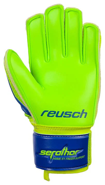 Reusch Serathor Prime S1 Finger Support Junior Goalkeeper Gloves Fluo Green Blue White