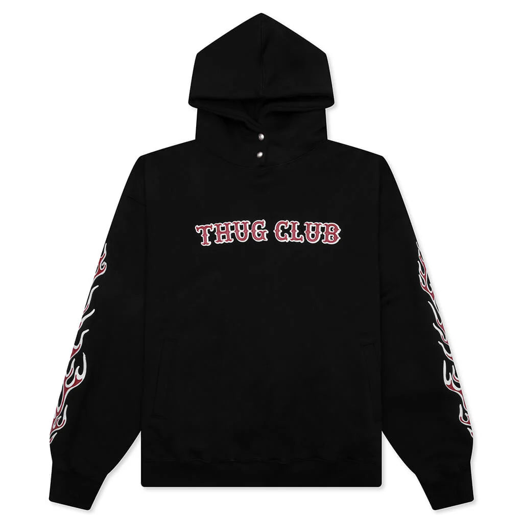 Leather Flame Hoodie Black
