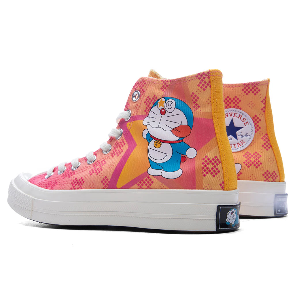 Converse x Doraemon Chuck 70 Hi Hawaiian Ocean Flamingo Habanero Gold