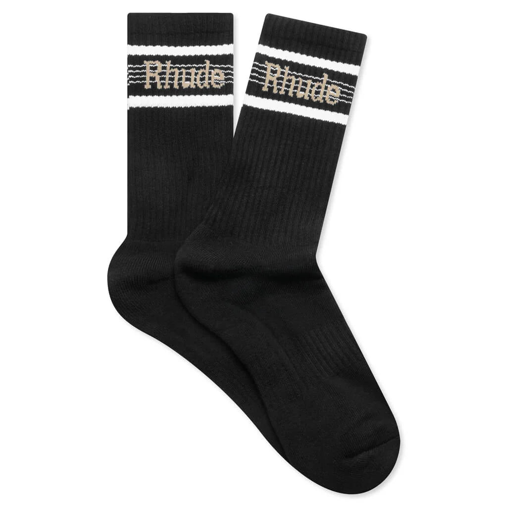 Logo Stripe Sport Socks Black