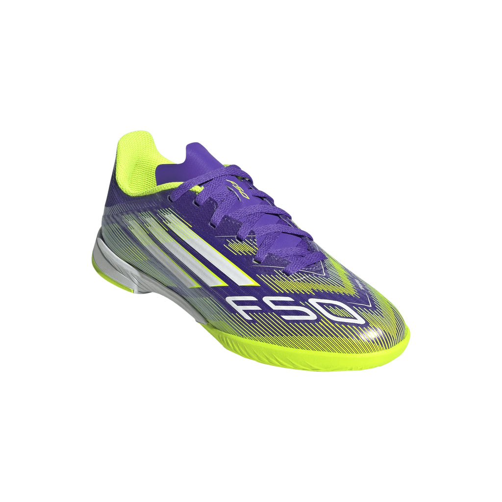 adidas F50 League Indoor Soccer Shoes Kids Purple White Lemon