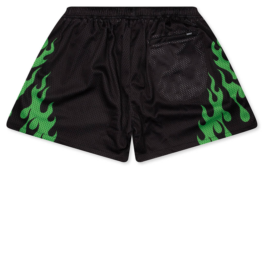 Toxic Flames Mesh Shorts Black Green