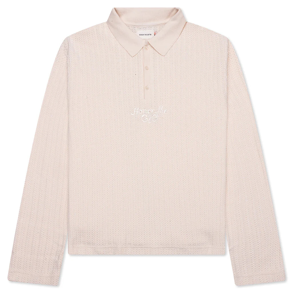 Long Sleeve Knit Polo Bone