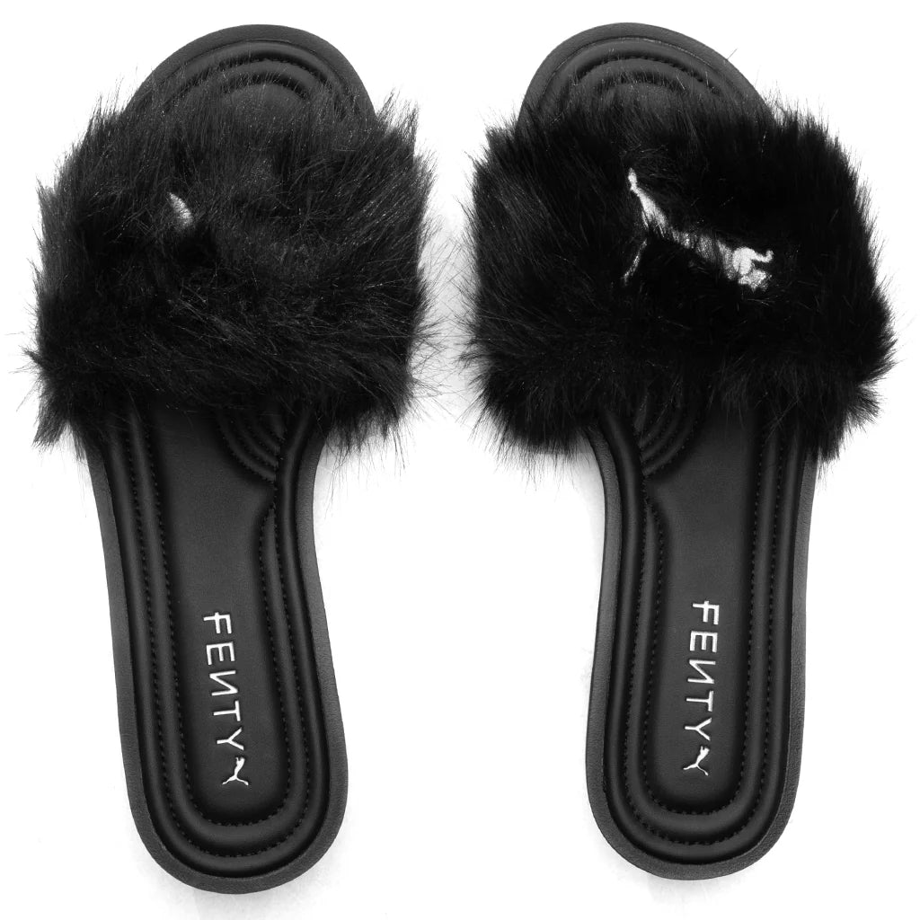 Puma x Fenty Womens Slide Chic Fur Black Silver
