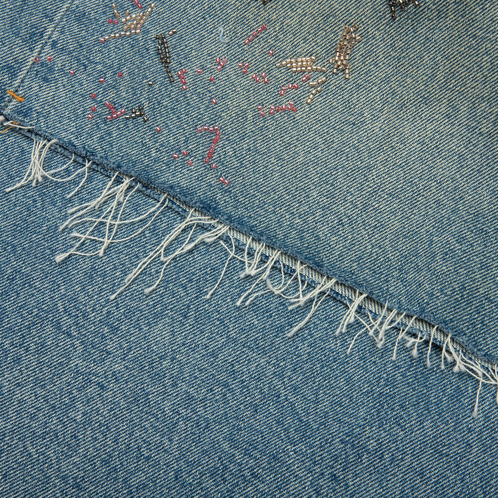 Beaded Splatter Denim Shorts Mid Indigo