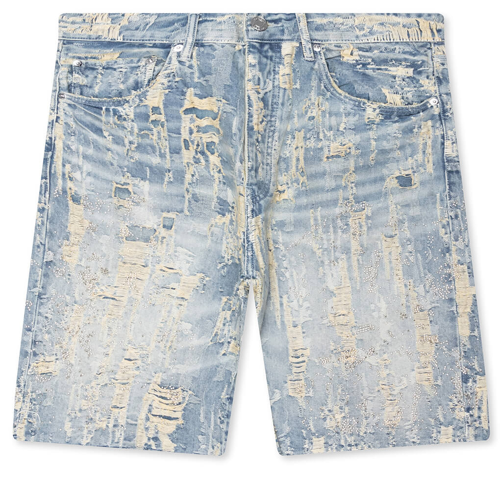 Bead Splatter Destroy Shorts Light Indigo