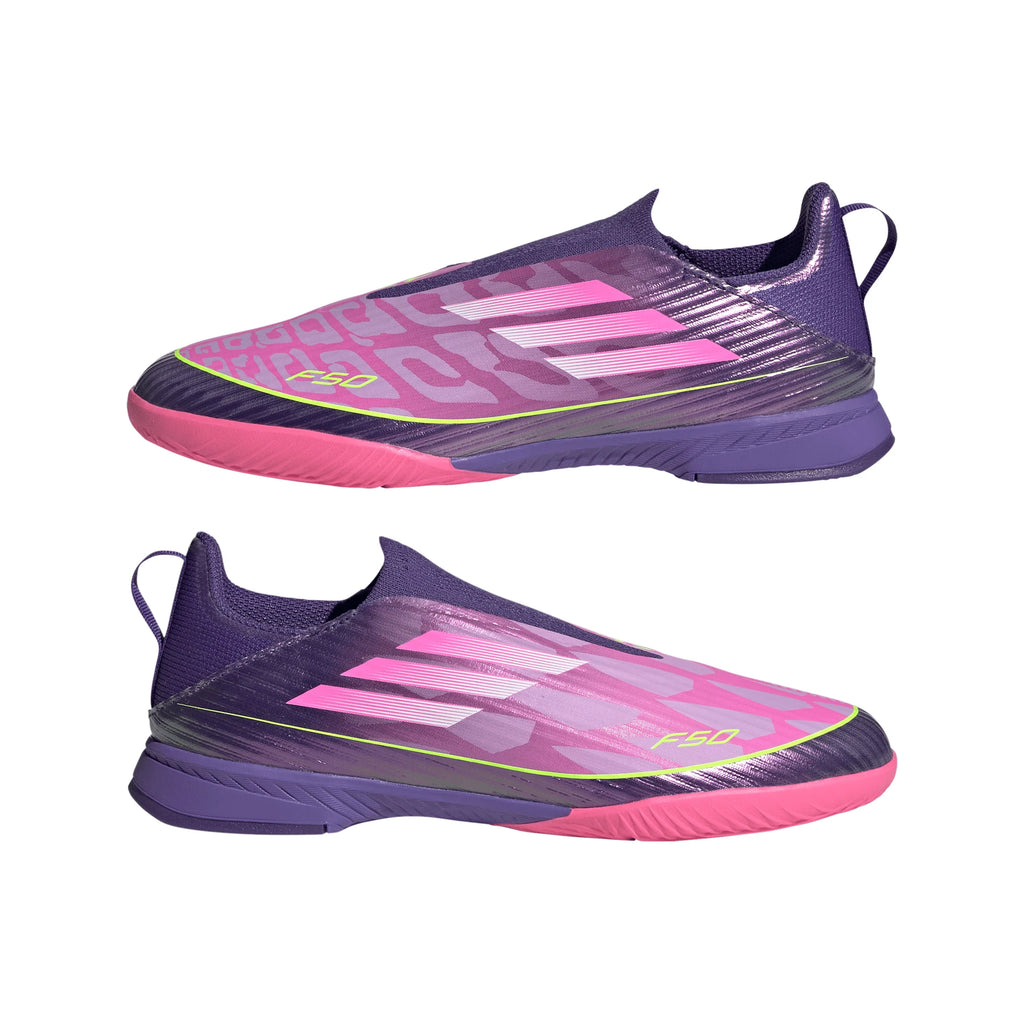 adidas F50 LEAGUE Laceless IN Youth Soccer Shoes Purple White Lemon