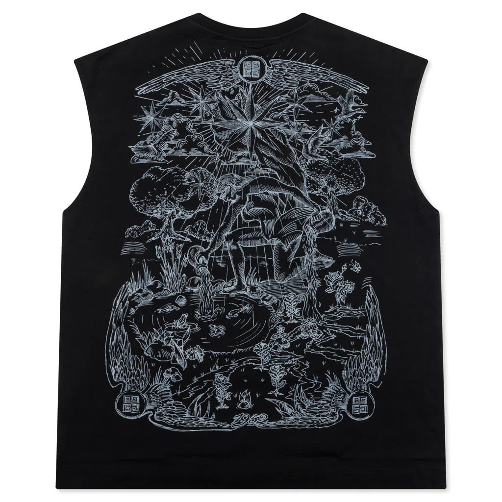 Tarot Print Cotton Tank Top Black