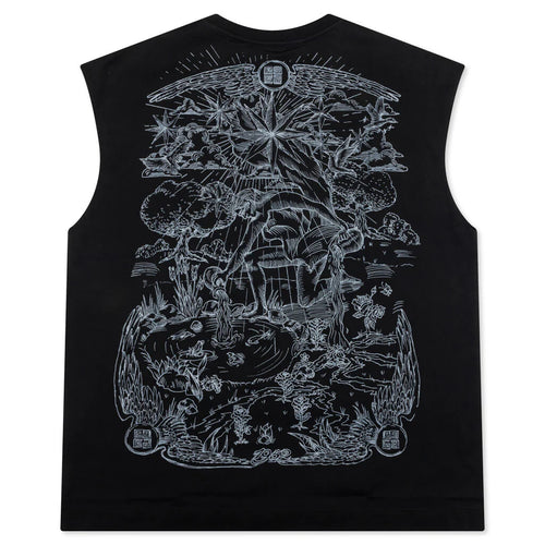Tarot Print Cotton Tank Top Black