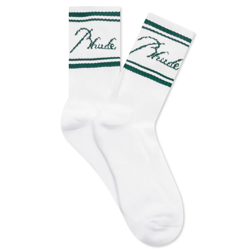 Script Logo Sock White Green