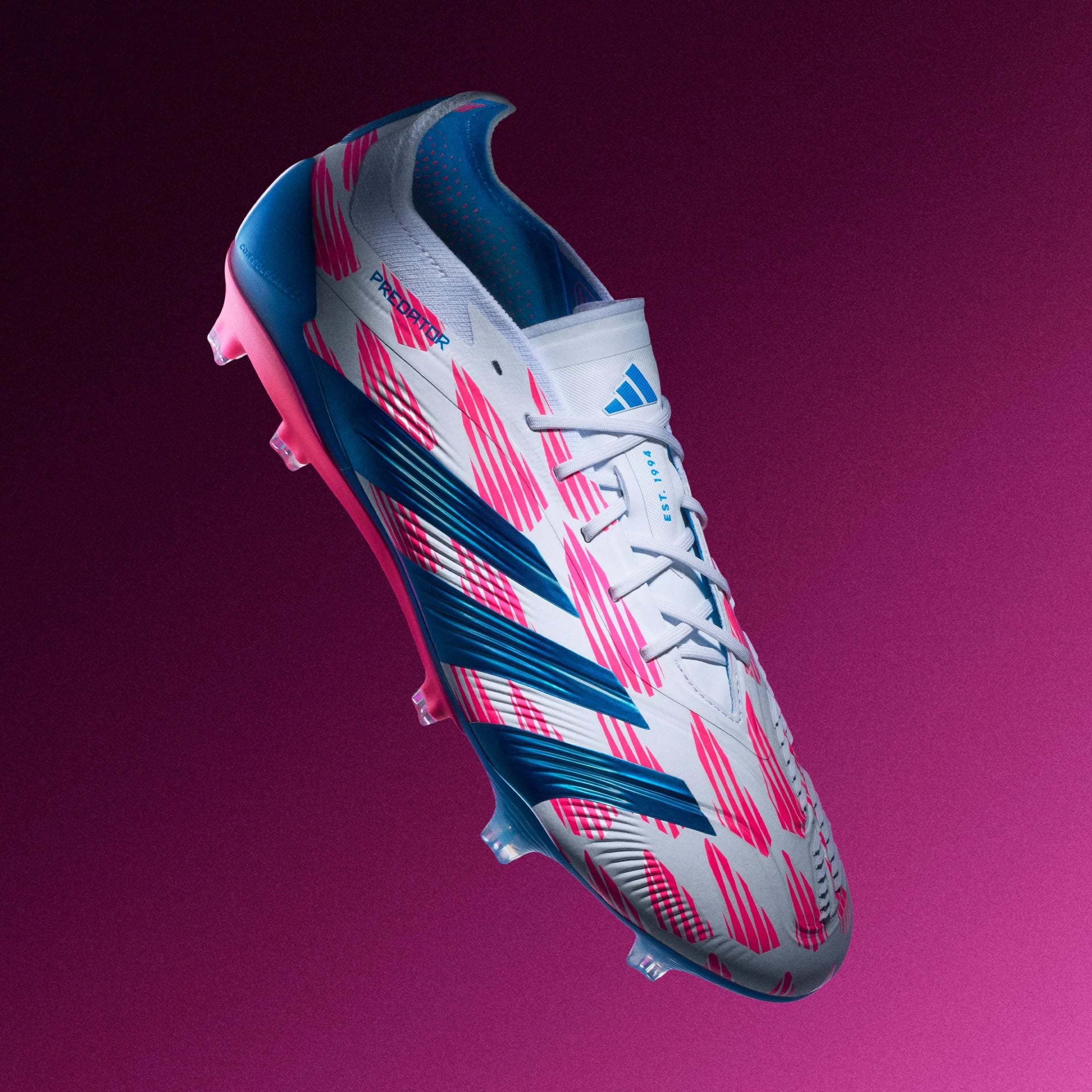 adidas Predator Elite FG Mens Firm Ground Soccer Cleats White Solar Blue Solar Pink