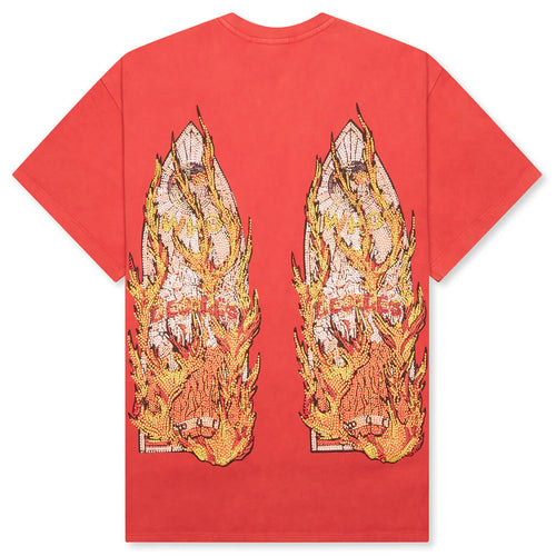 Rhinestone Flame Glass Jersey Tee Ruby