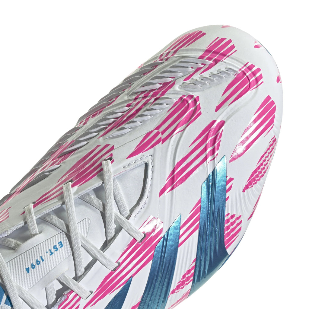 adidas Predator Elite FG Mens Firm Ground Soccer Cleats White Solar Blue Solar Pink