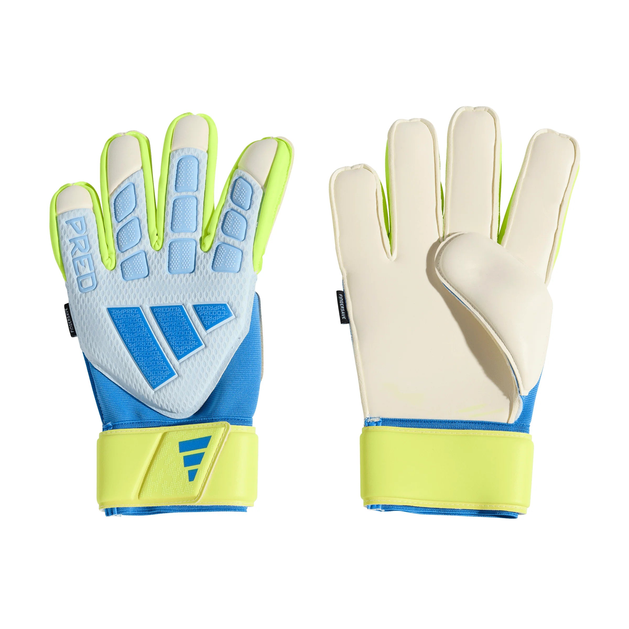 adidas Predator Match Fingersave Goalkeeper Soccer Gloves Sky Blue Yellow