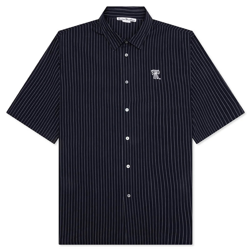 Stripe Button Up Shirt Navy White