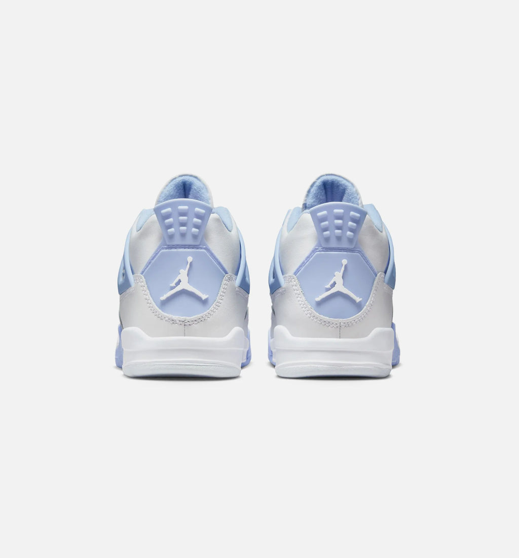 Air Jordan 4 Retro Aluminum Preschool Lifestyle Shoe White Aluminum Blue Tint Oil Green