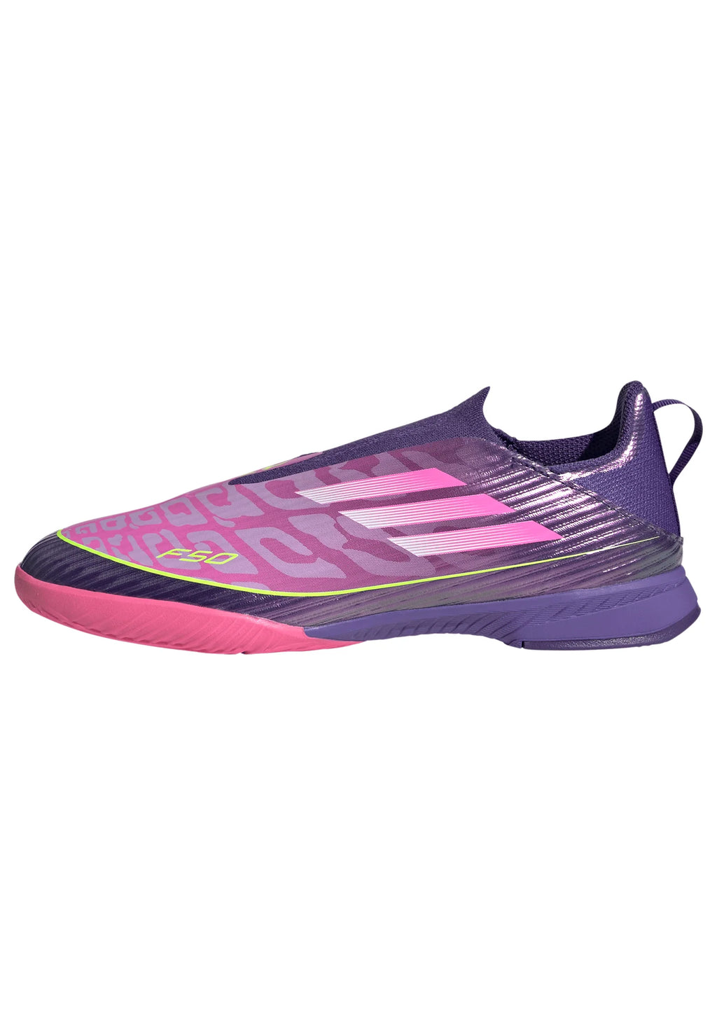 adidas F50 LEAGUE Laceless IN Youth Soccer Shoes Purple White Lemon