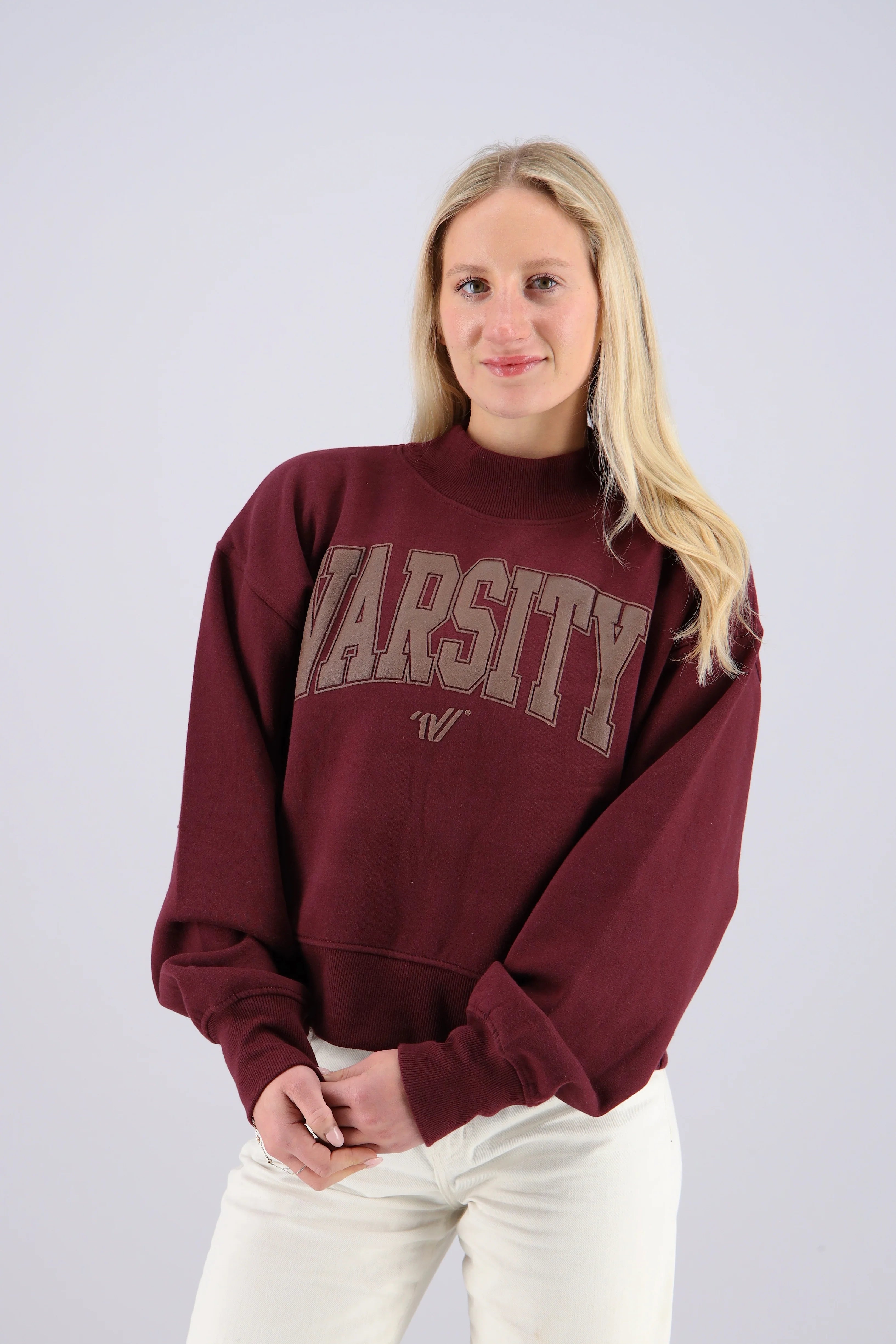 Varsity Crop Mock Neck Sweatshirt