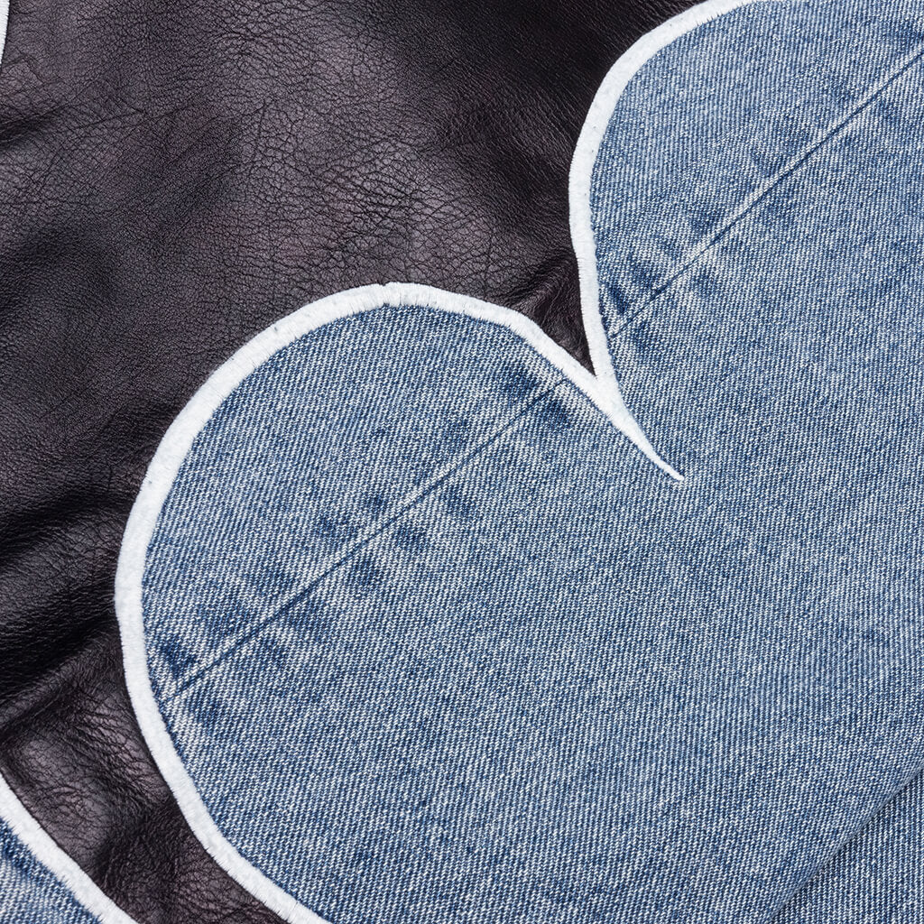 Leather Washing Denim Pants Blue