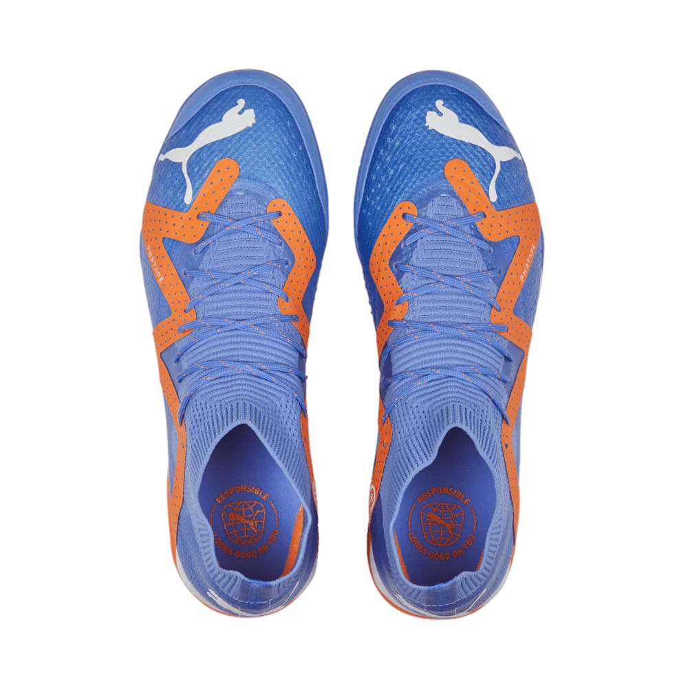 PUMA Future Match IT Indoor Soccer Shoes Blue Glimmer White Ultra Orange