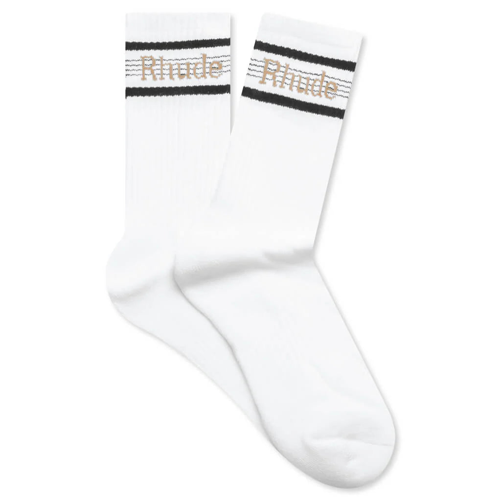 Logo Stripe Sport Socks White