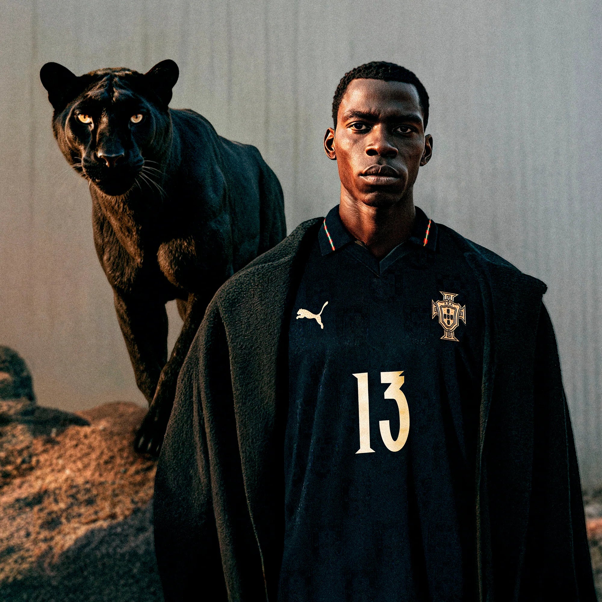 PUMA Portugal SE Authentic W BOX Mens Soccer Jersey 26 Black Gold