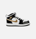 Air Jordan 1 Retro Mid SE Patent Black Gold Preschool Lifestyle Shoe Black Gold