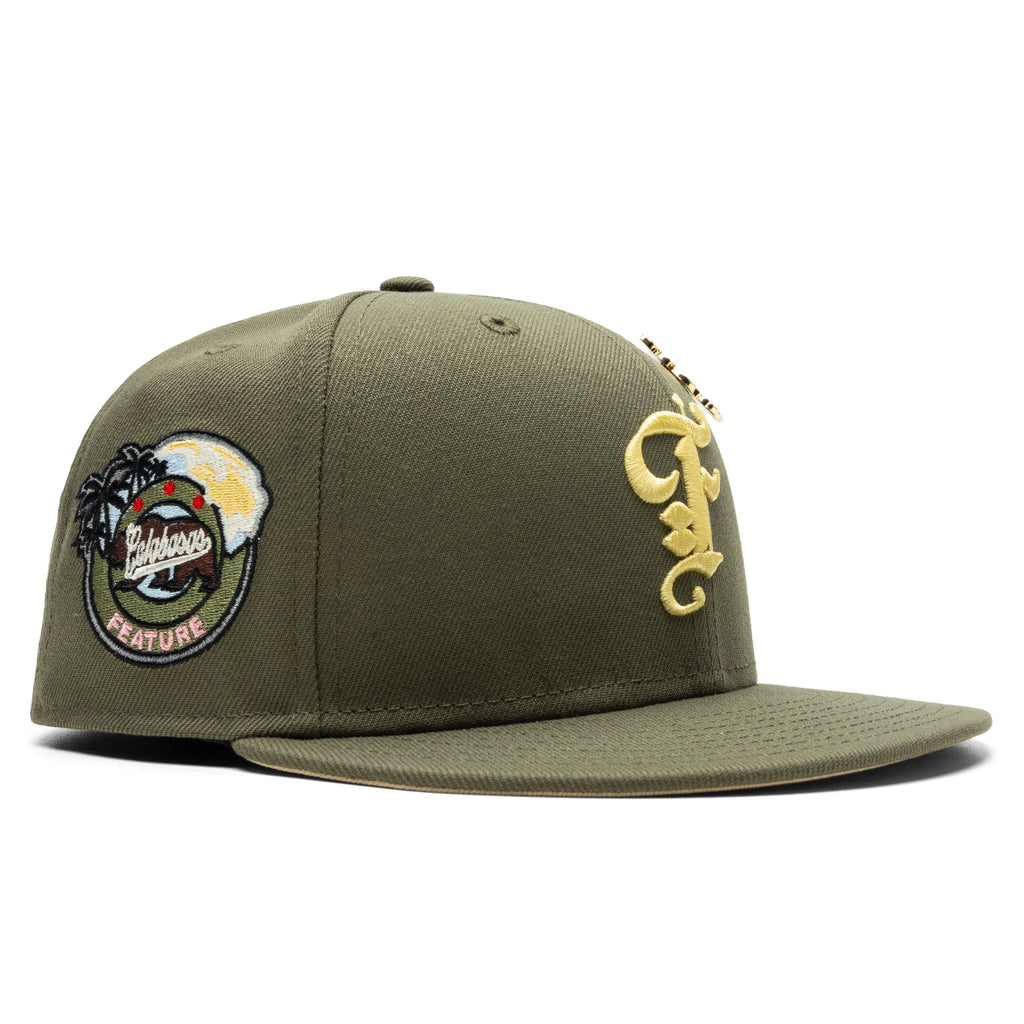 Feature x New Era 59FIFTY Fitted Old English F Calabasas New Olive Vegas Gold