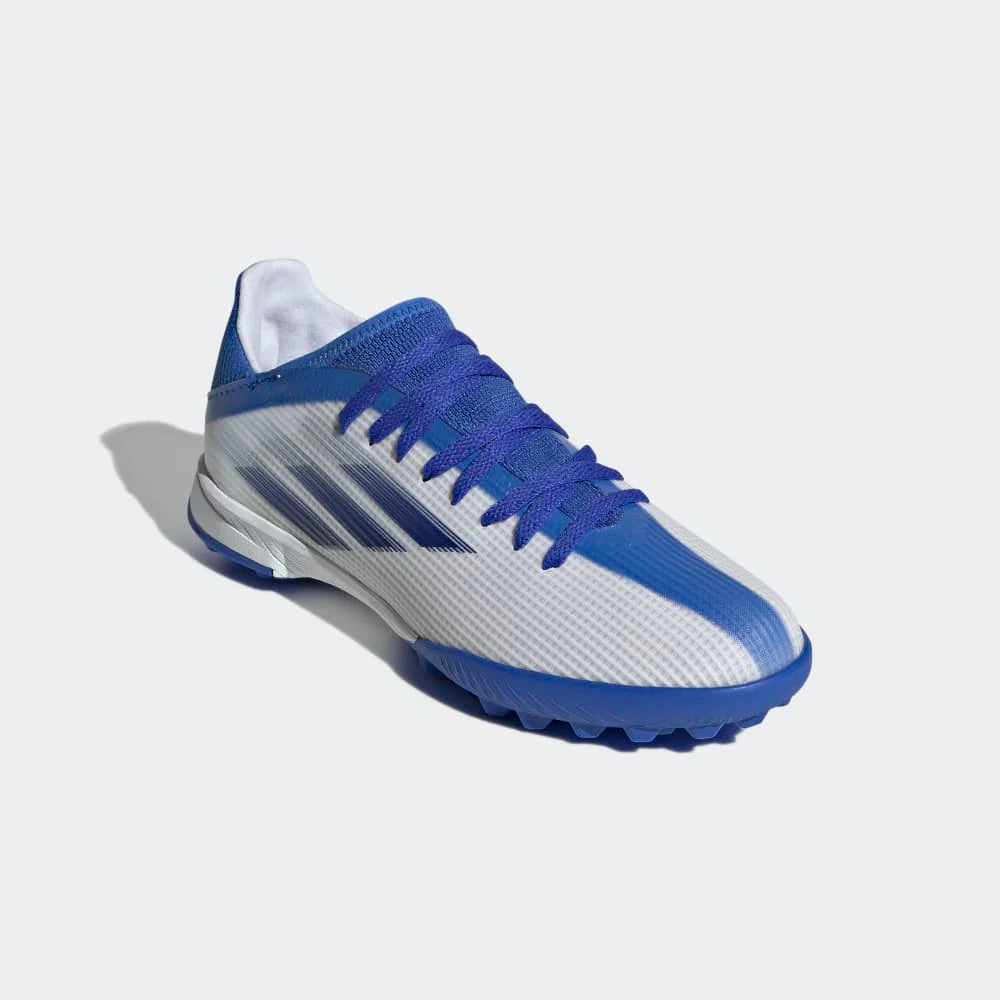 adidas Kids X Speed Flow3 TF J Turf Soccer Shoes White Blue