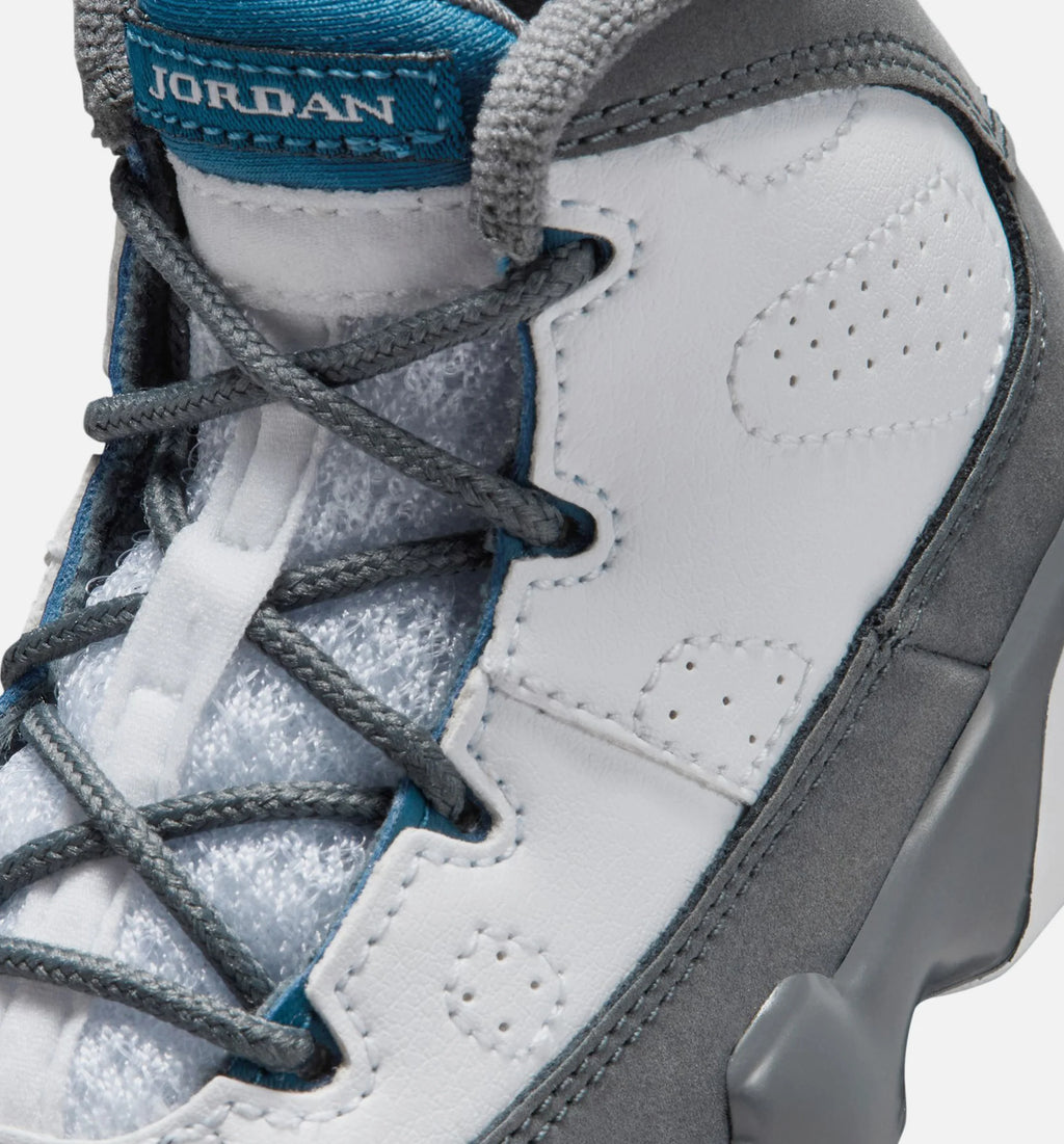 Air Jordan 9 Retro Flint Grey and French Blue Infant Toddler Lifestyle Shoe White French Blue Flint Grey
