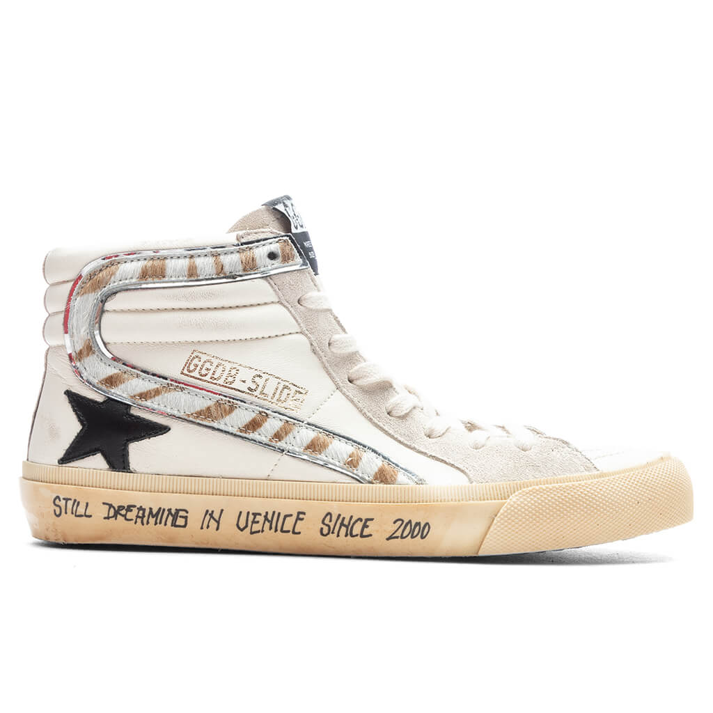 Womens Slide Leather Star Beige Black Silver