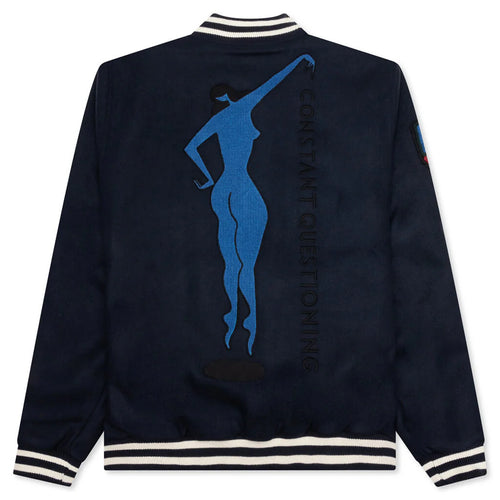 Run Sit Bike Varsity Jacket Navy Blue