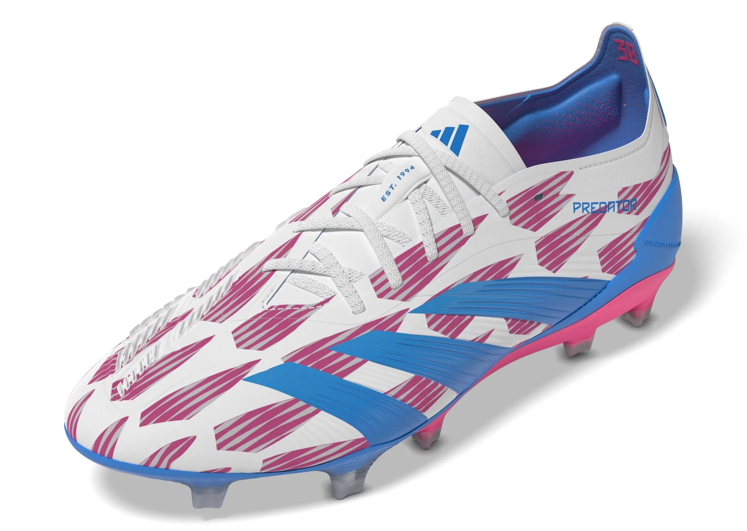 adidas Predator Elite FG Mens Firm Ground Soccer Cleats White Solar Blue Solar Pink