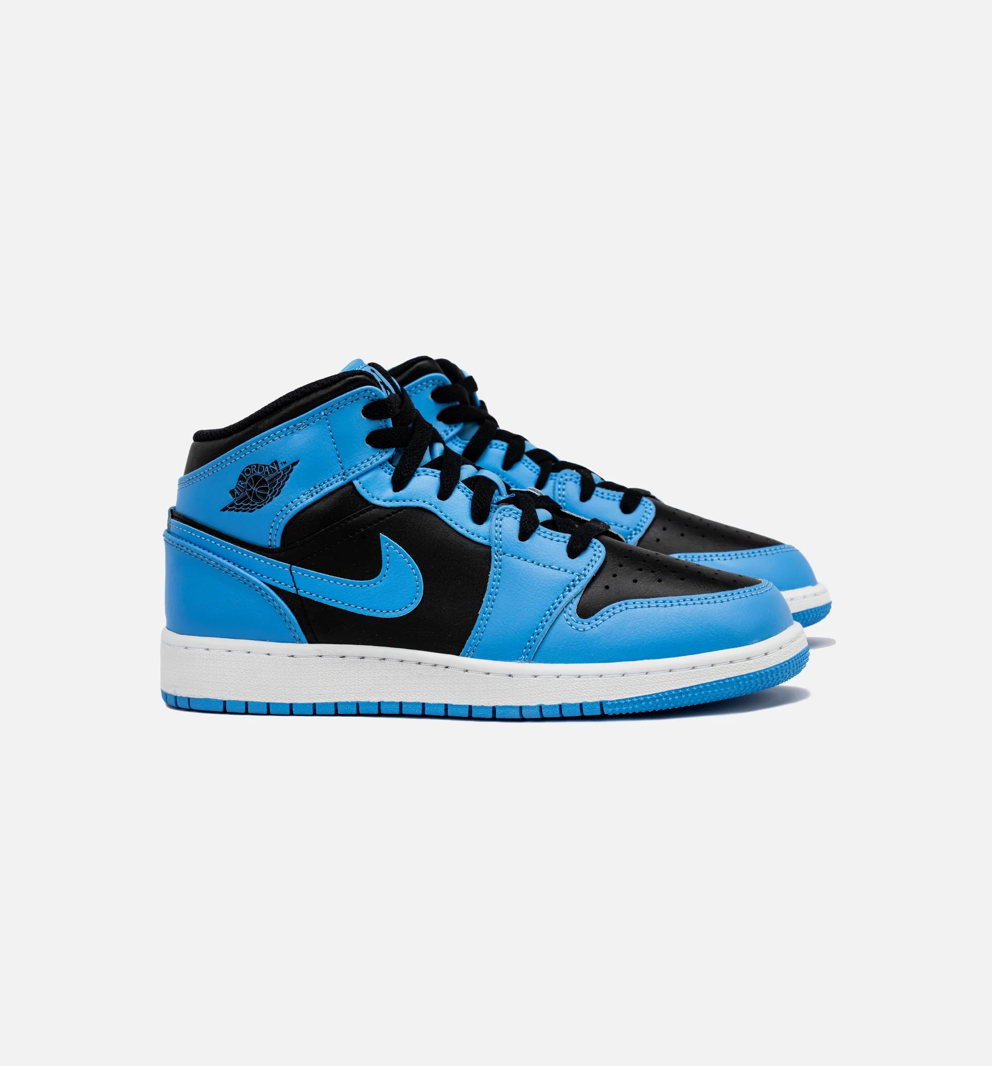 Air Jordan 1 Retro Mid University Blue Grade School Lifestyle Shoe Black Blue