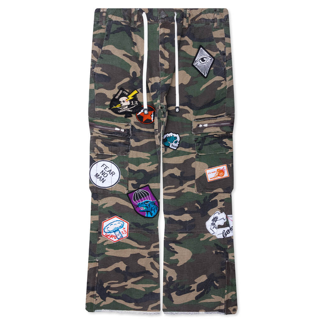 Patchwork Flared Cargo Pants Camo