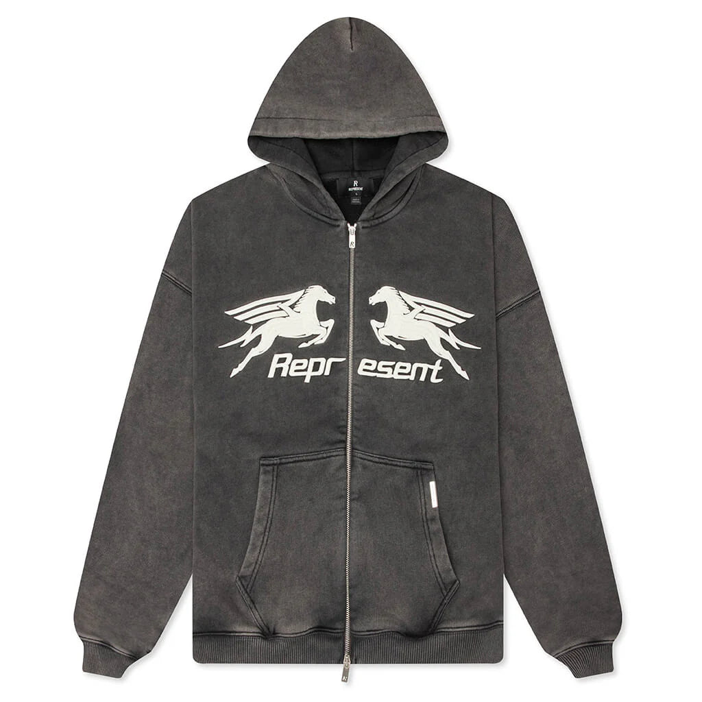 Pegasus Zip Through Hoodie Vintage Grey