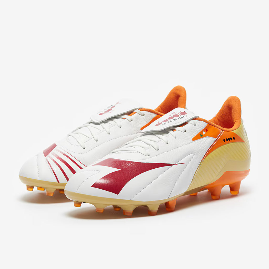 Diadora Maximus Elite Made in Italy SLX FG Firm Ground Soccer Cleats White Chili Pepper Russet Orange