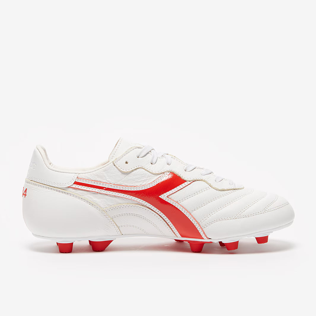 Diadora Brasil Made in Italy OG LT MDU FG Firm Ground Soccer Cleats White Milano Red