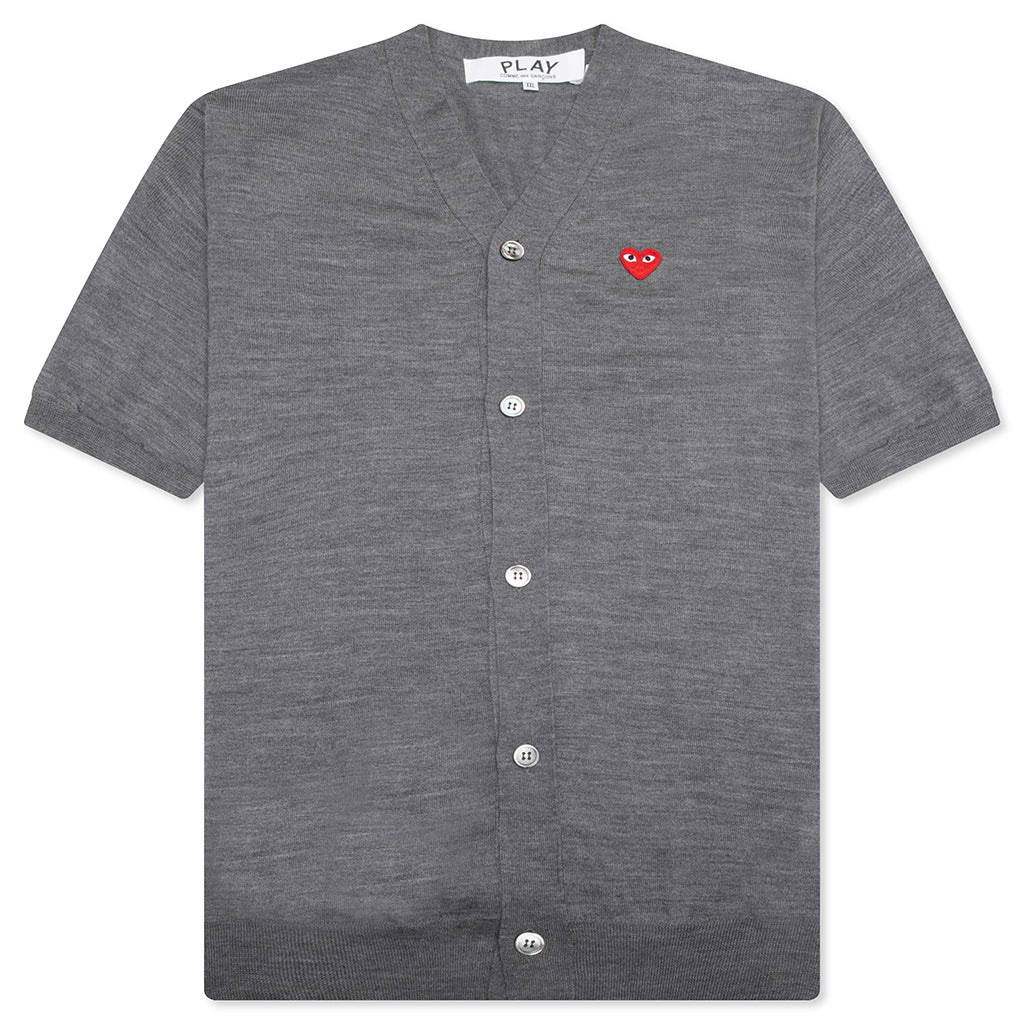 Red Emblem S S V Neck Cardigan Grey