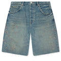 Beaded Splatter Denim Shorts Mid Indigo