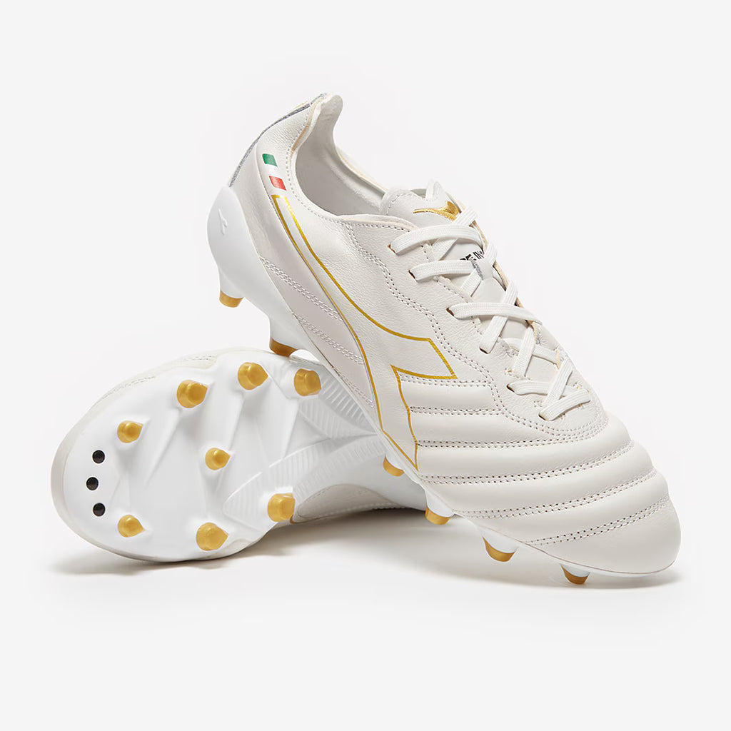 Diadora Brasil Elite Tech Made in Italy LPX FG Firm Ground Soccer Cleats White Gold