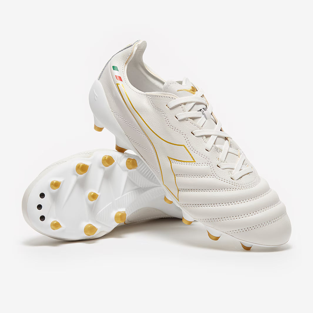 Diadora Brasil Elite Tech Made in Italy LPX FG Firm Ground Soccer Cleats White Gold