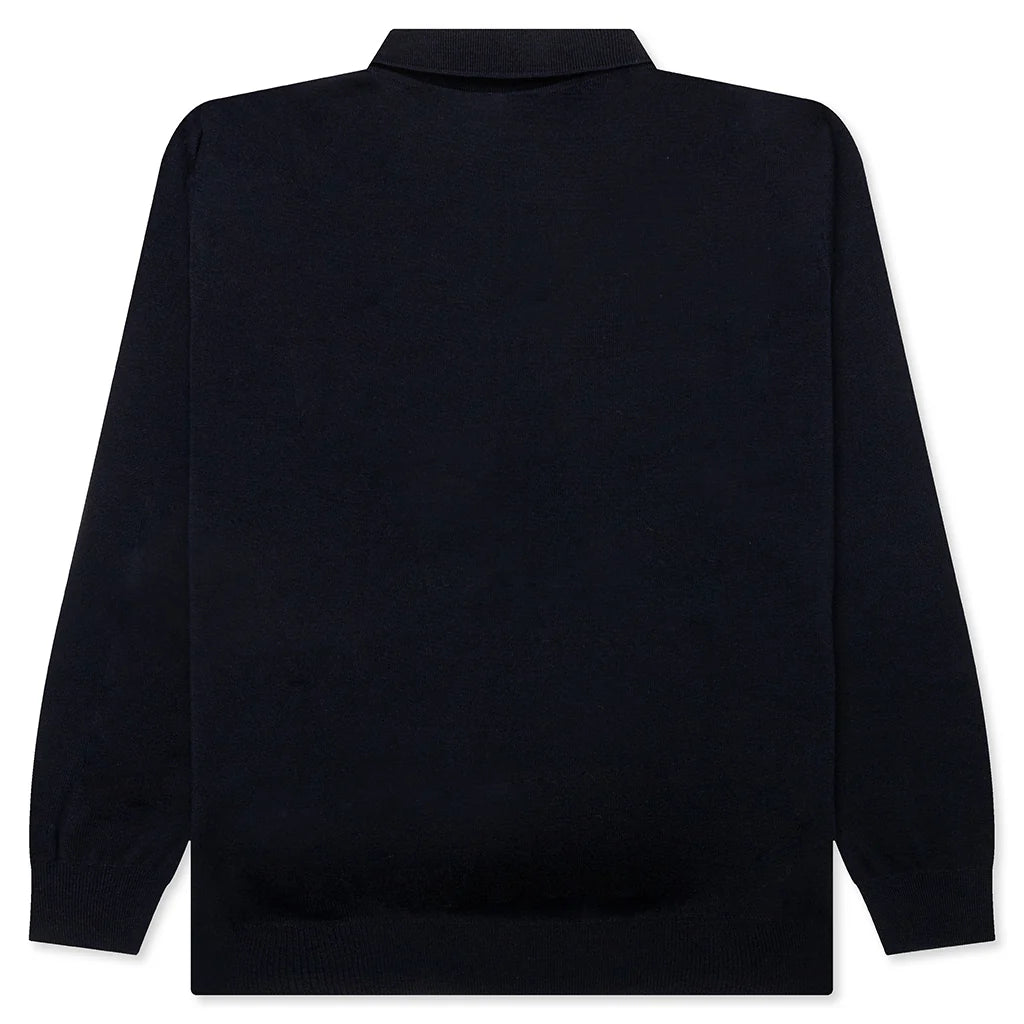 Flower Blob Knitted Polo Shirt Midnight Blue