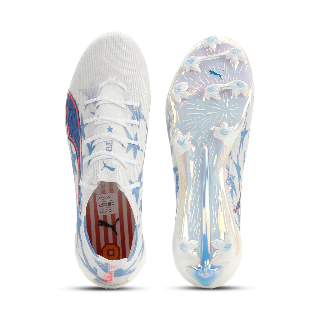 PUMA Ultra 6 Ultimate Kidsuper X CP FG Firm Ground Mens Soccer Cleats White Pink Blue