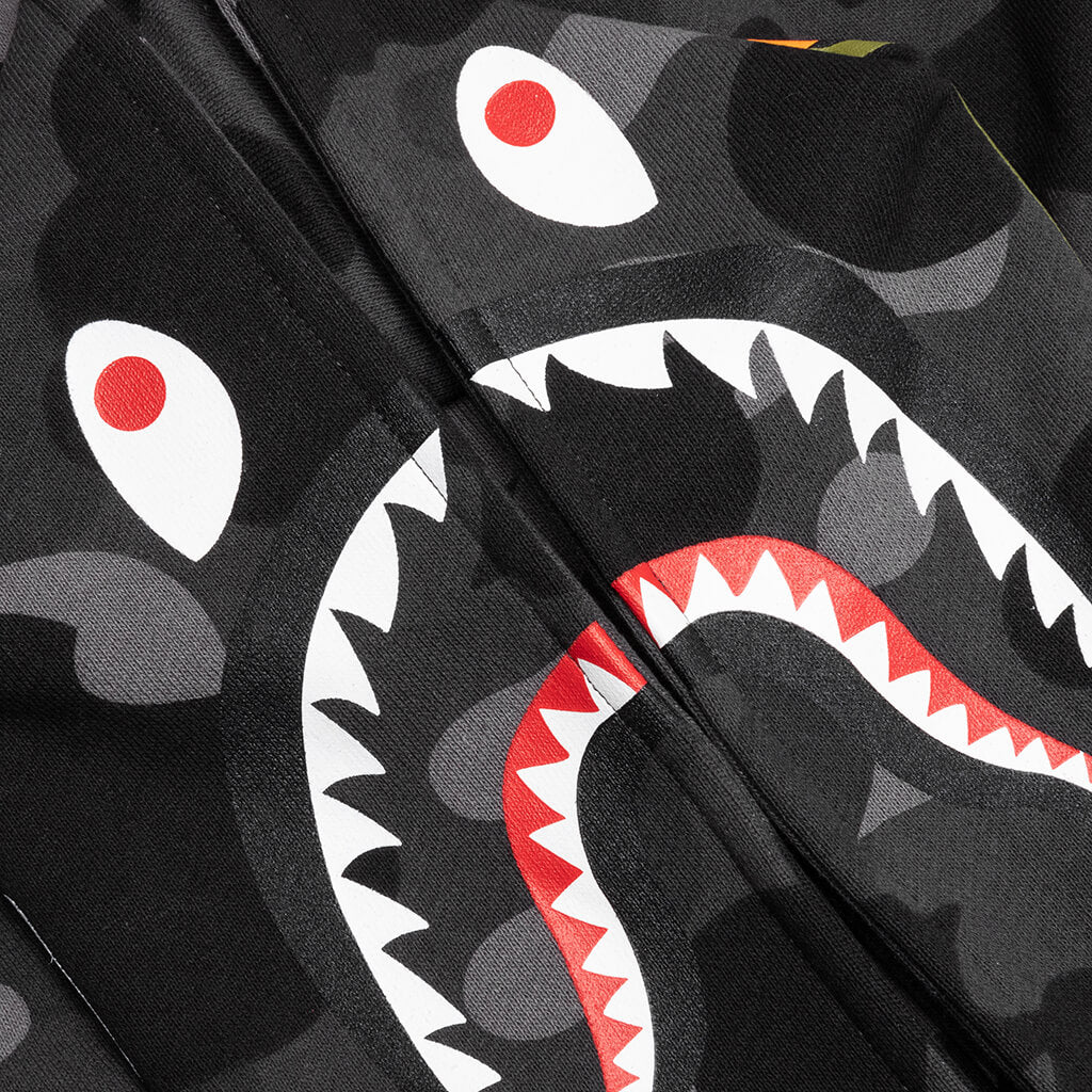 Kids Color Camo Shark Zip Hoodie Black