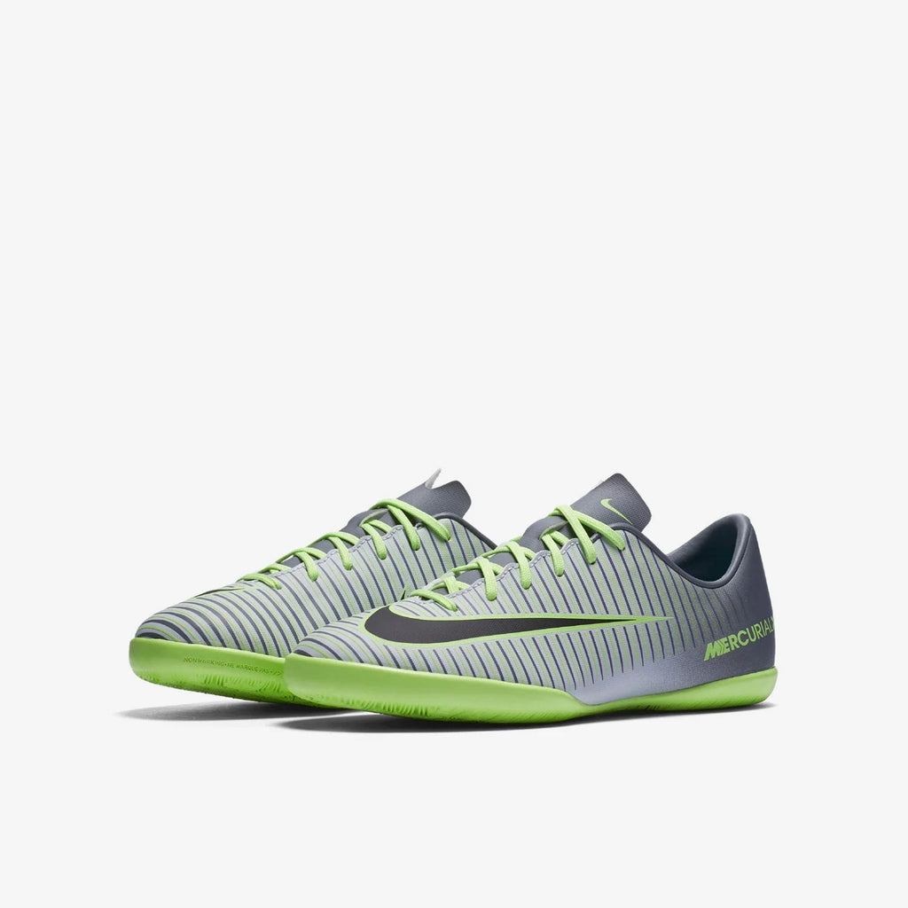 Nike Jr MercurialX Vapor XI IC Indoor Soccer Shoes Pure Platinum Black Ghost Green
