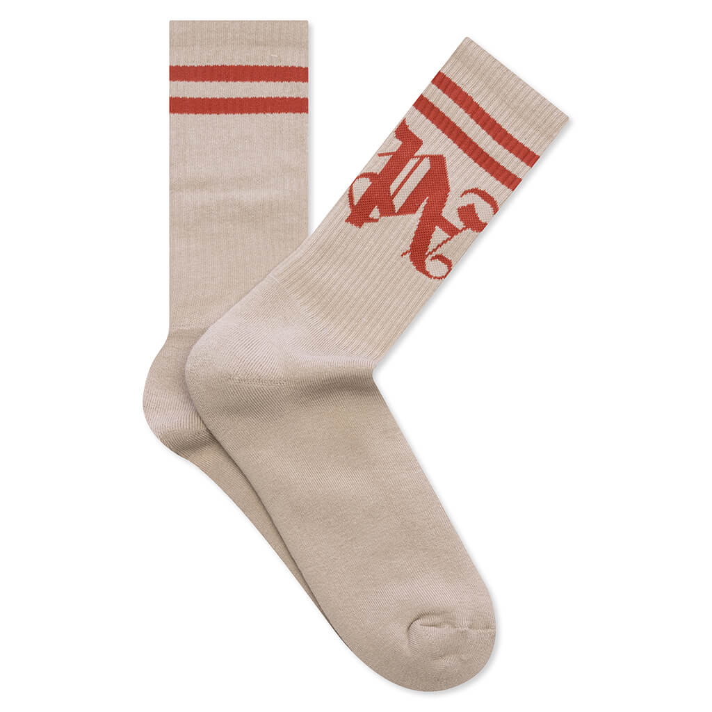 PA Monogram Striped Socks Light Beige Red