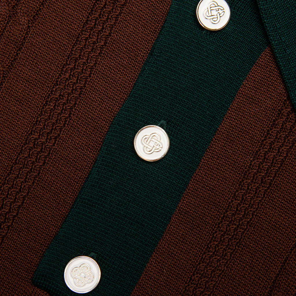 Cable Knit Oversized Polo Shirt Dark Brown