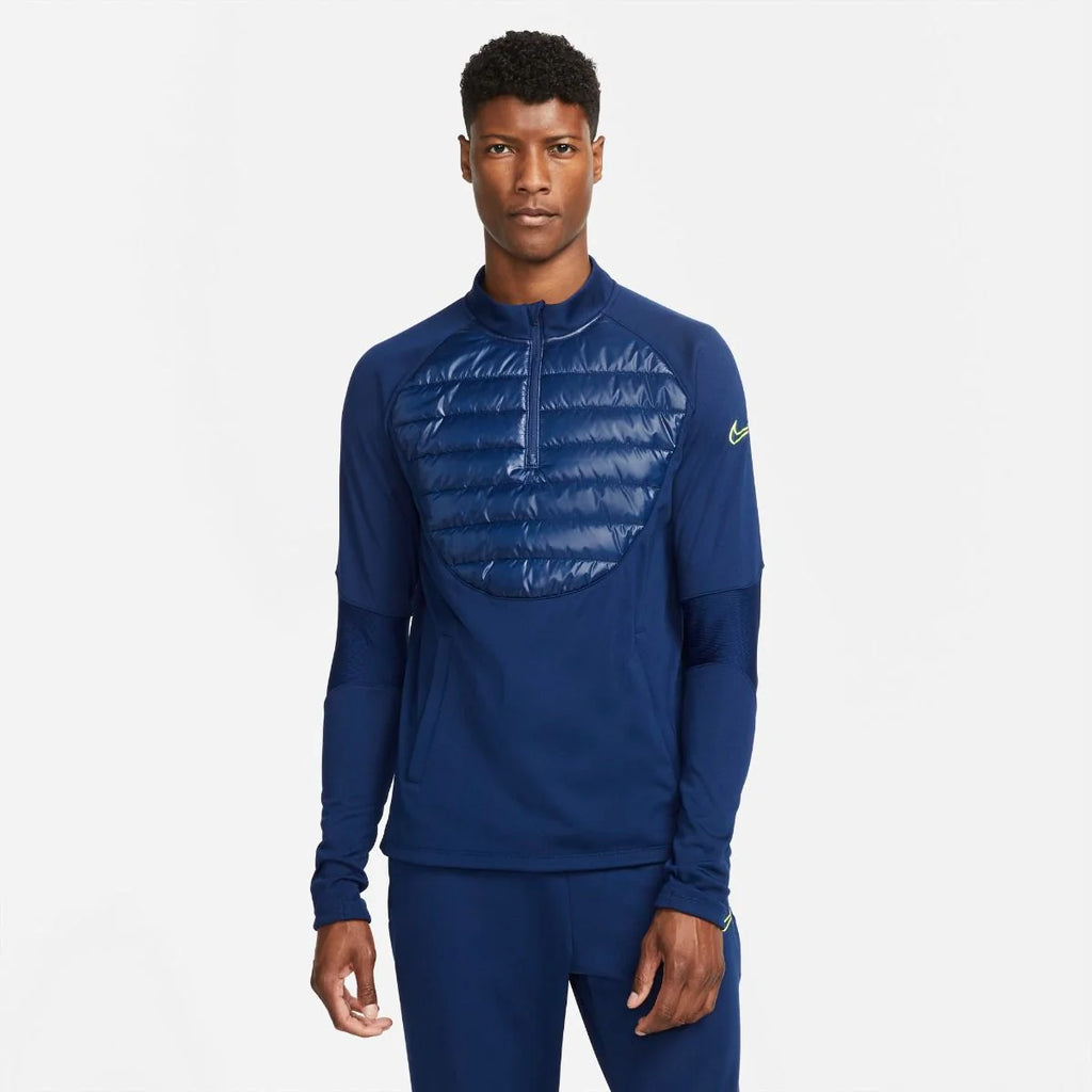 Nike Therma Fit Academy Winter Warrior Mens Soccer Drill Top Blue Void Volt
