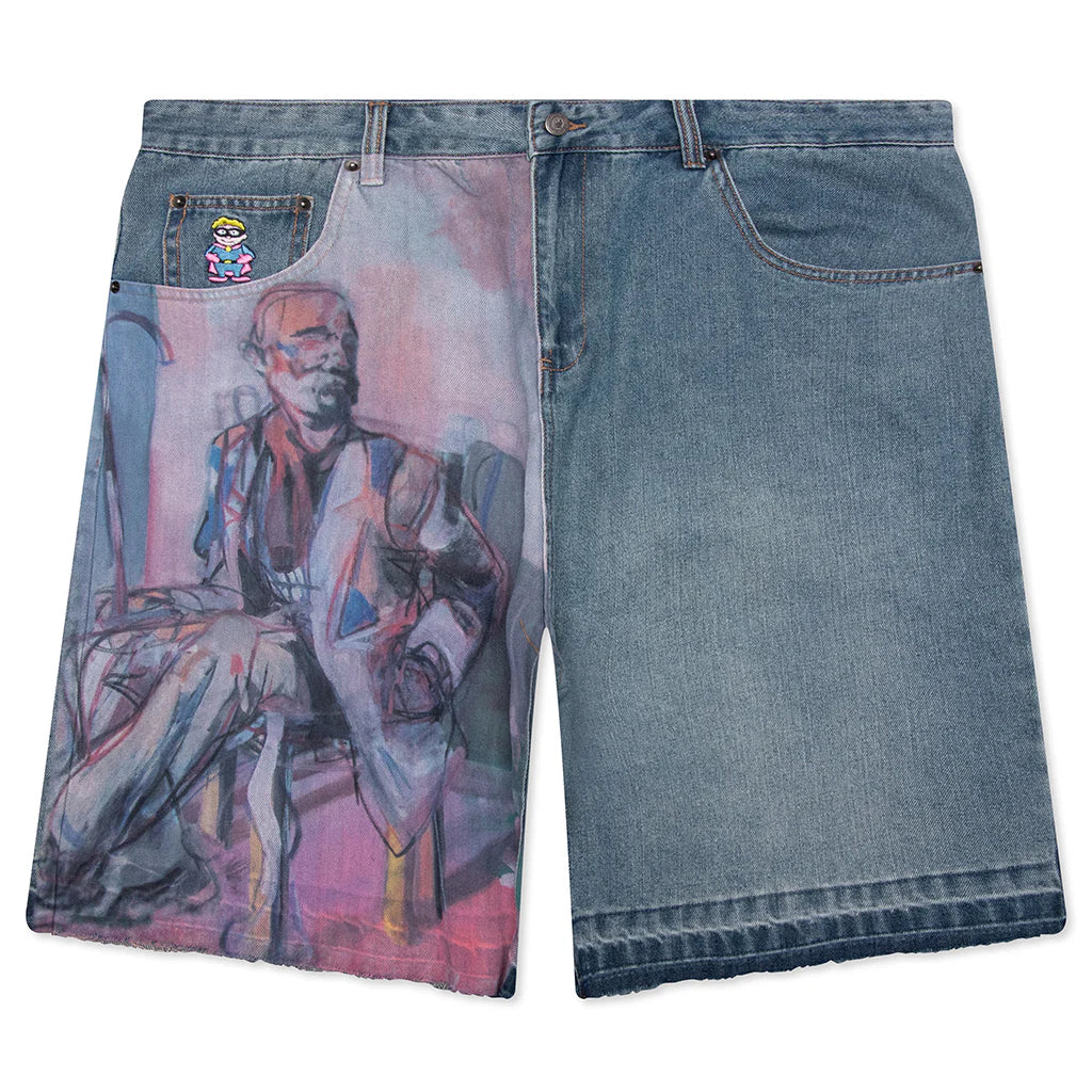 Painted Panel Shorts Light Wash